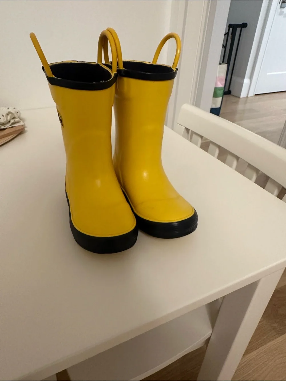 LL Bean. Kids Yellow Rain Boots with Black Trim